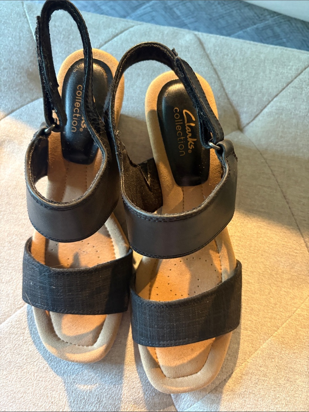 Clarks Black and Tan Women's Slingback Sandals - Comfort Wedges